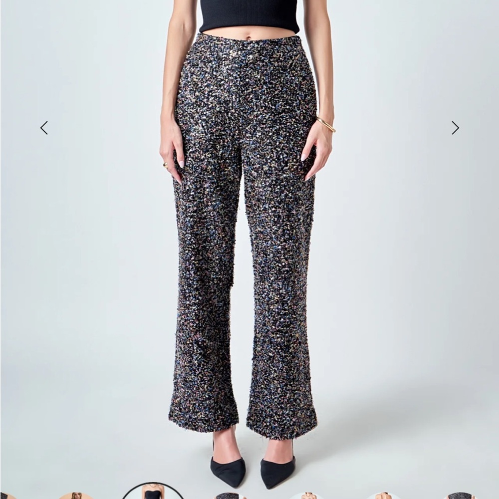 NWOT Endless Rose Boucle Tweed and Sequin High Waist Wide Leg Pants. Sz. L